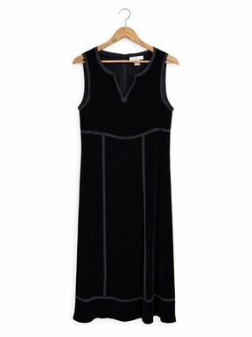 Silk Assets DVF Black Velvet Midi Dress Sleeveless Notch Neck 1X Dark Romantic